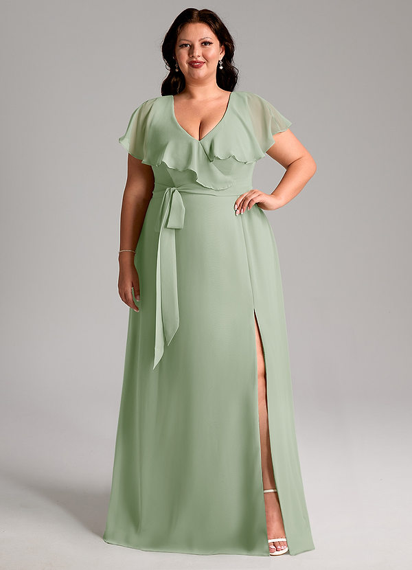 Azazie Lainey Bridesmaid Dresses Dusty Sage A-Line with Pockets Chiffon Dress image1