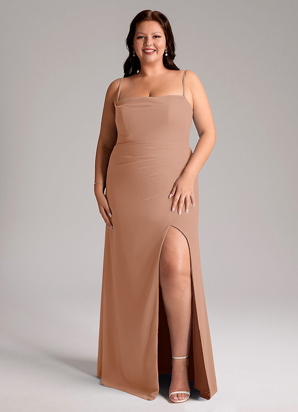 Azazie Leonis Abiti da Damigella Abito Convertibile Tubino in Chiffon Senza Cinturino Champagne Rosa image1