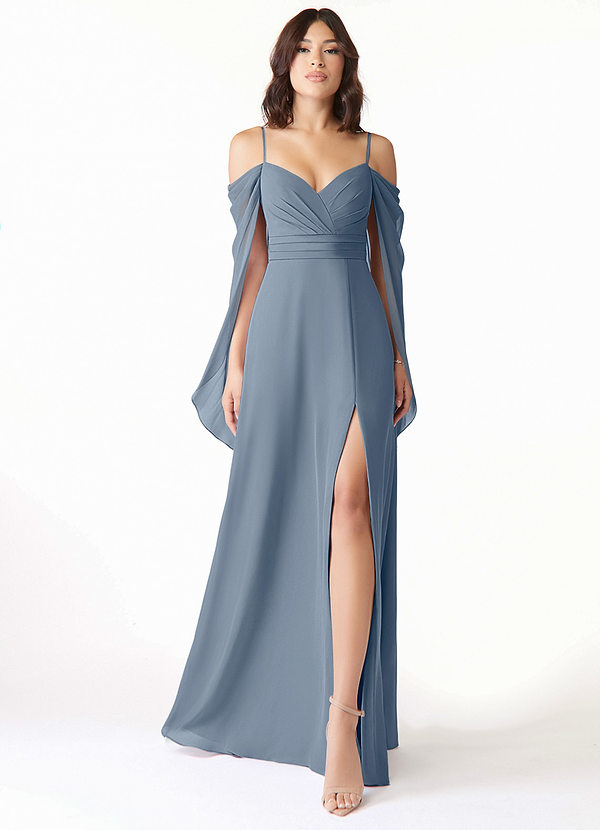 Azazie Cienna Bridesmaid Dresses Twilight A-Line Long Sleeve Chiffon Dress image1