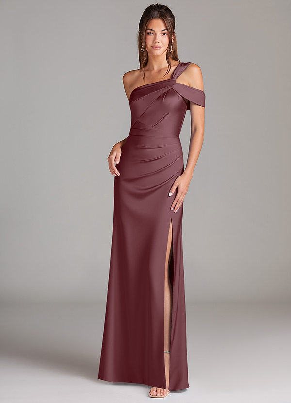 Azazie Wynter Vestidos Dama de Honor Vestido de Sangrado de Satén Elástico de Corte Recto con Vestidos sin tirantes image1