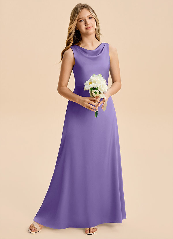 Azazie Kiki Junior Tahiti A-Line Bow Stretch Satin Dress image1