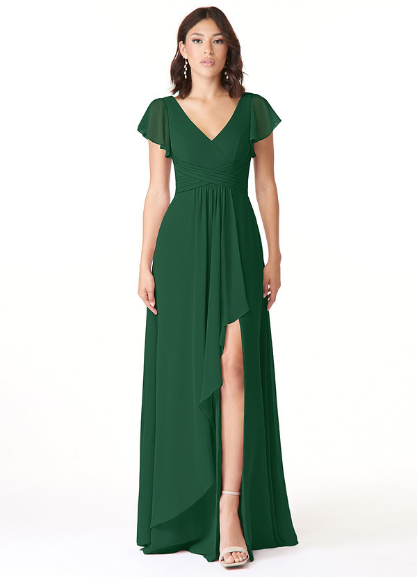 Azazie Omari Bridesmaid Dresses Robe A-ligne en Mousseline de soie Vert Foncé image1