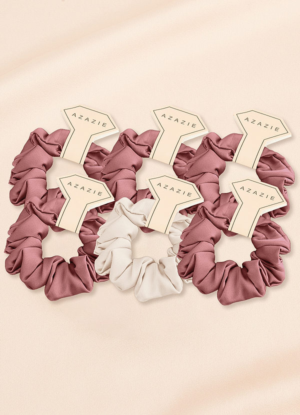 front Sexdelade blandade färger Brudtärna Stretch Satin Vanlig storlek Scrunchie Set