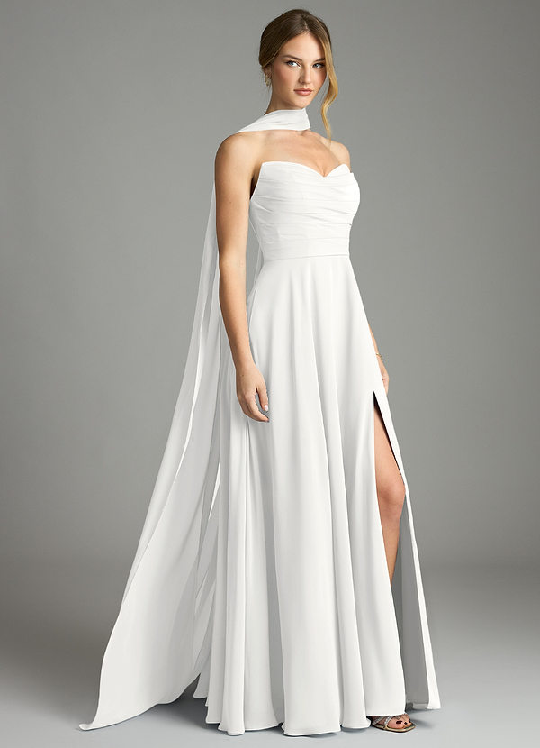 Azazie Ayla Abiti da Damigella Abito A-Line in Chiffon Scollo a Cuore Bianco image1