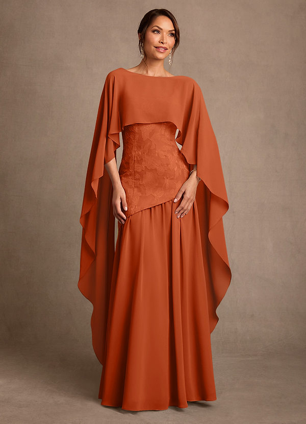 Azazie Flossie Mother of the Brides Dresses Burnt Orange A-Line Pleated Chiffon Dress image1