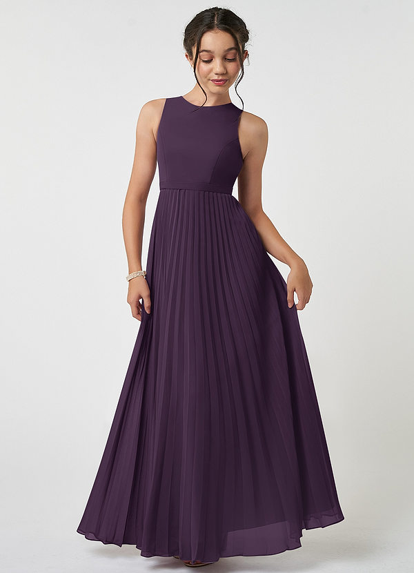 Azazie Lindie Junior A-Linie Plissee Chiffon Kleid Pflaume image1