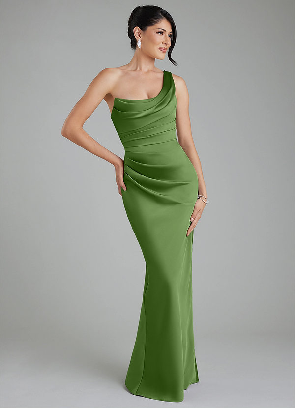 Azazie Sabrina Robes de demoiselle d'honneur Robe Sirène en Satin extensible Corset Basilic image1