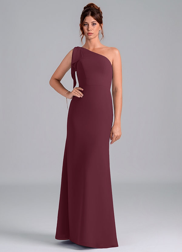 Azazie Rinna Bridesmaid Dresses Cabernet Mermaid One Shoulder Chiffon Dress image1