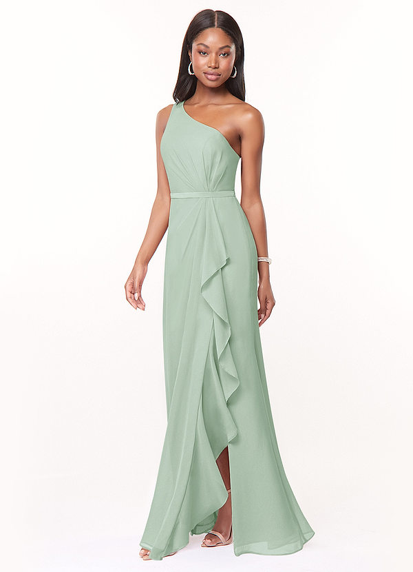 Azazie Liza Vestidos Dama de Honor Vestido de Agave de Gasa de Corte Sirena con Hombro unilateral image1