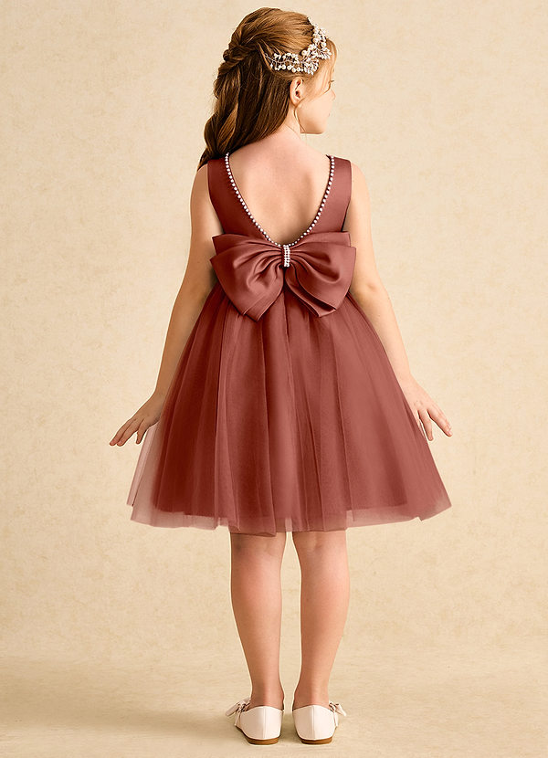 Azazie Jani Abiti da Ragazza di Fiori Abito A-Line in Tulle Fiocco Auburn image1