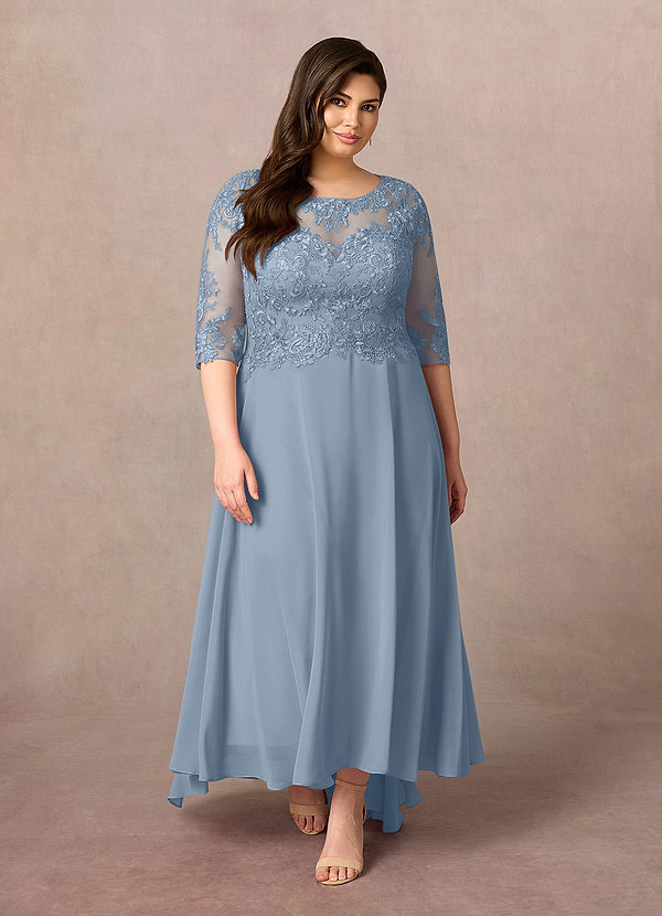 Azazie Monza Mother of the Brides Dresses Dusty Blue A-Line Lace Chiffon Dress image1