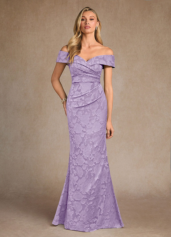 Azazie Canton Brautmutterkleider Meerjungfrau-Linie Schulterfrei Blumen-Burnout Kleid Flieder image1