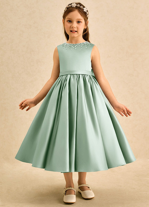 Azazie Doodle Flower Girl Dresses Agave Ball-Gown Bow Matte Satin Dress image1