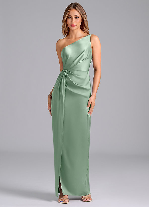 Azazie Naria Brudtärneklänningar Klä av Tubklänning i Stretch Satin Ena axeln Agave image1