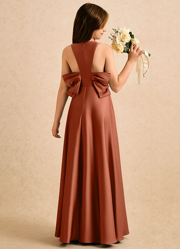 Azazie Nisha Girls Formal Bloemenmeisjes Jurken A-Lijn Jurk van Stretch Satijn Geplooid Ceder Roos image1