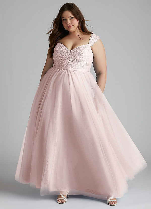 Azazie Luxi Brautjungfernkleider A-Linie Plissee Tüll Kleid Zartrosa image1