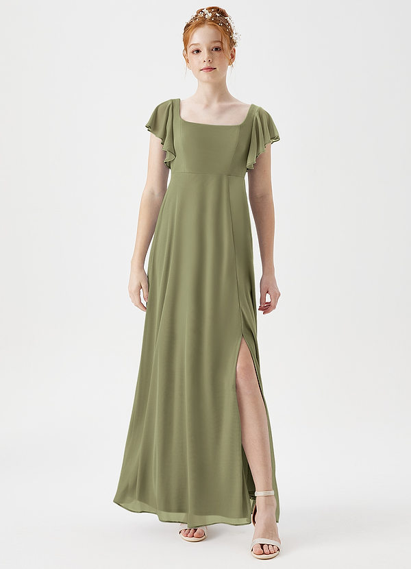 Azazie Bondi Junior A-Linie Seitliche Cut-Outs Gittergewebe Kleid Pistazie image1