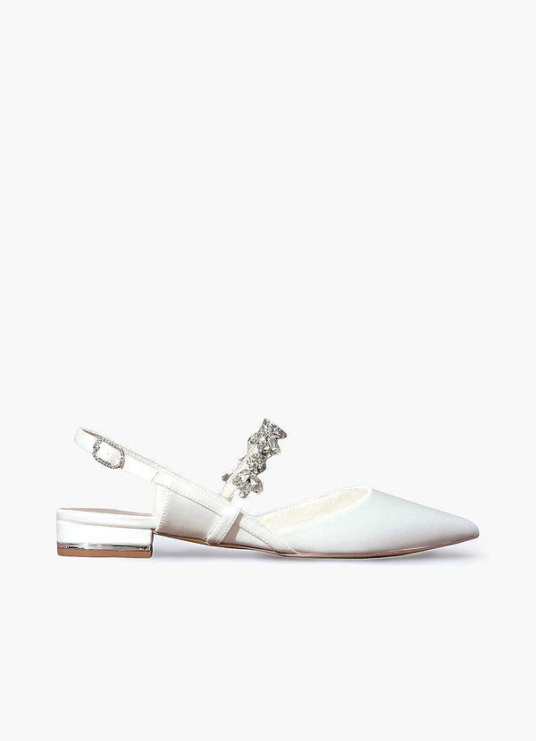 front Crystal Strap Pointed Toe Satin Low Heels