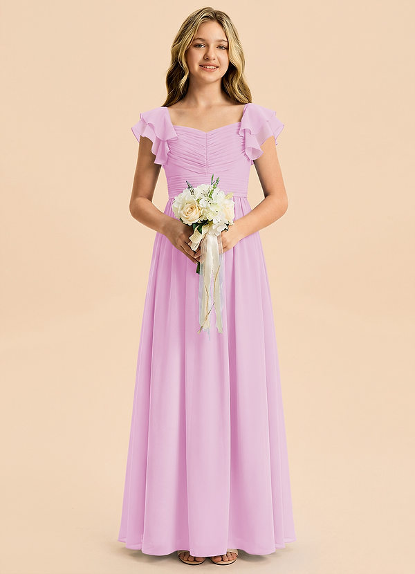 Azazie Anaya Junior Vestido Rosa Caramelo de Gasa de Corte en A con Escote corazón image1