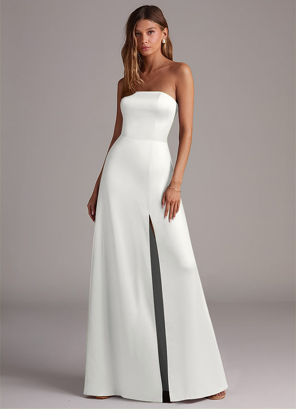 Azazie Wren Brudtärneklänningar Klä av A-Linje i Stretch Satin Axelbandslös Vit Konvertibel image1