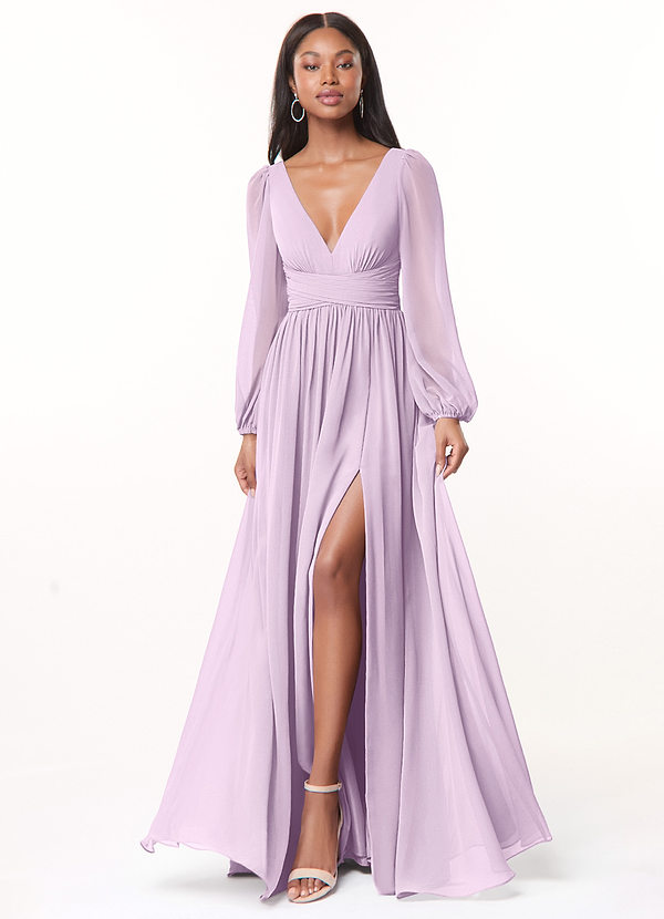 Azazie Norah Brautjungfernkleider A-Linie Lange Ärmel mit V-Ausschnitt Chiffon Kleid Frostiges Flieder image1