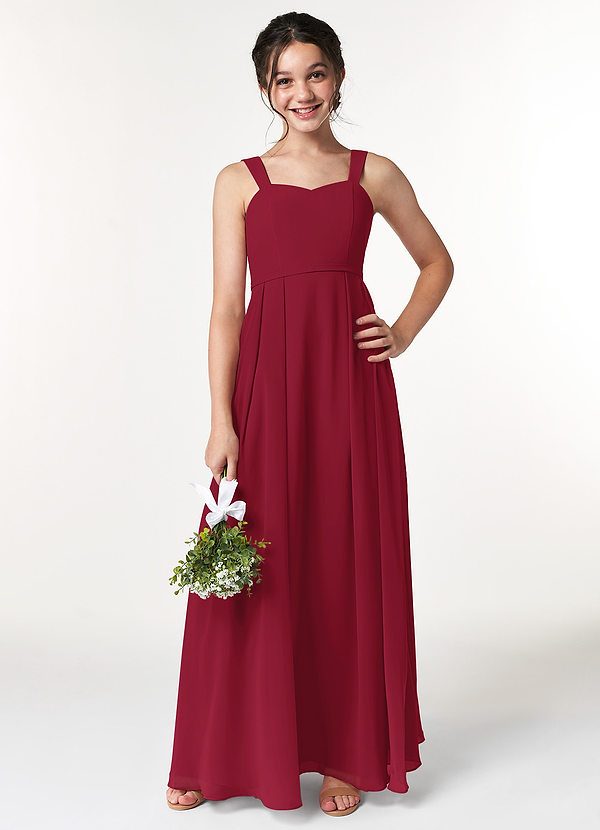Azazie Simoan Junior Abito A-Line in Chiffon Scollo a Cuore Borgogna image1