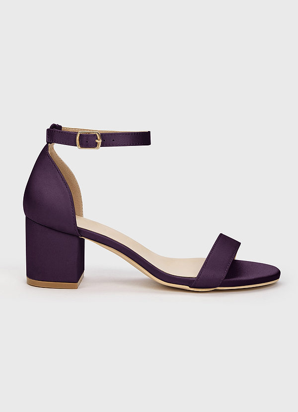 front Matching Color Matte Satin One Strap Buckle Block Heel Sandals