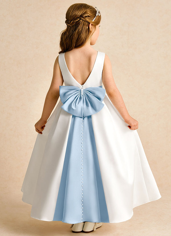 Cherry Flower Girl Dresses Ivory Powder Blue Ball-Gown Pleated Matte Satin Dress image1