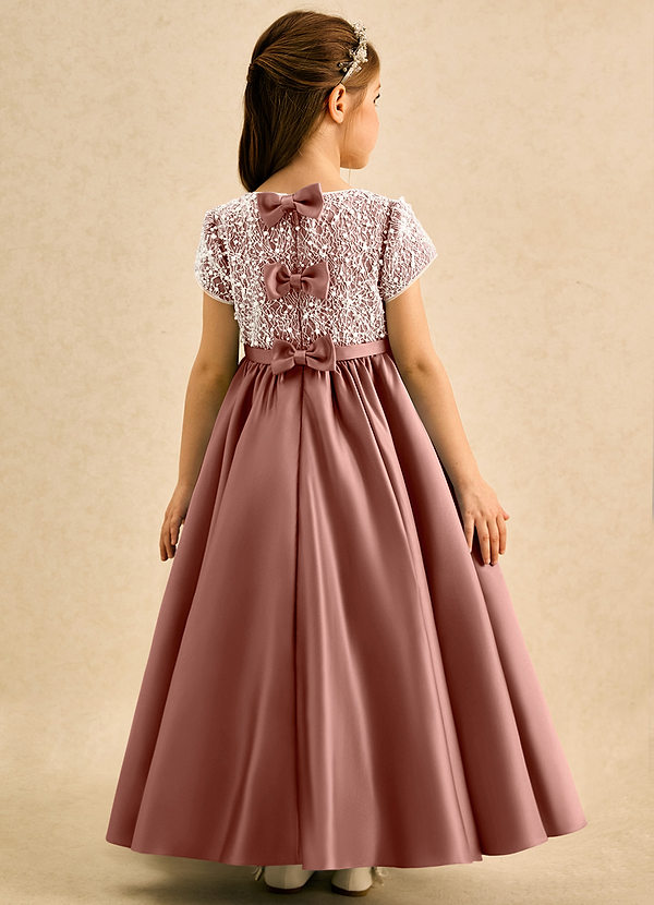 Azazie Cashew Flower Girl Dresses Cedar Rose Ball-Gown with Sleeves Matte Satin Dress image1