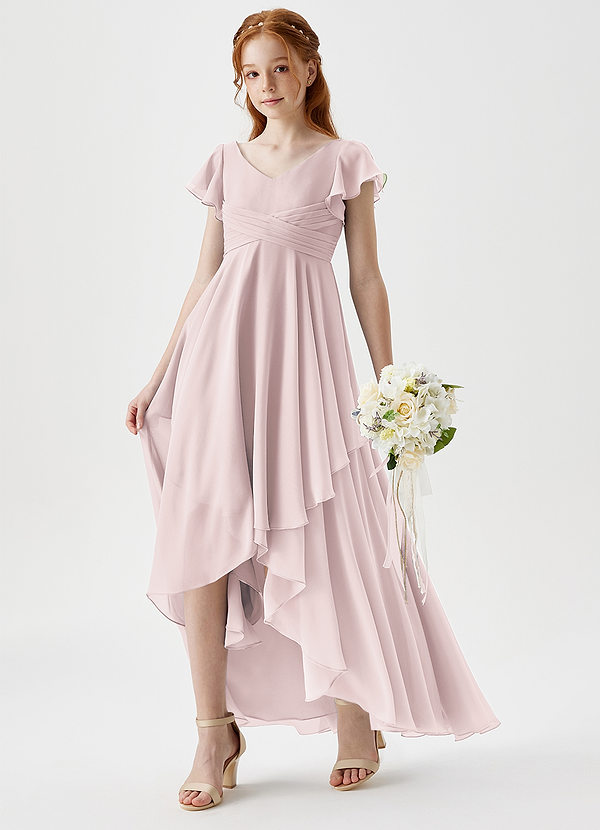 Azazie Caria Junior Blushing Pink A-Line Pleated Chiffon Dress image1