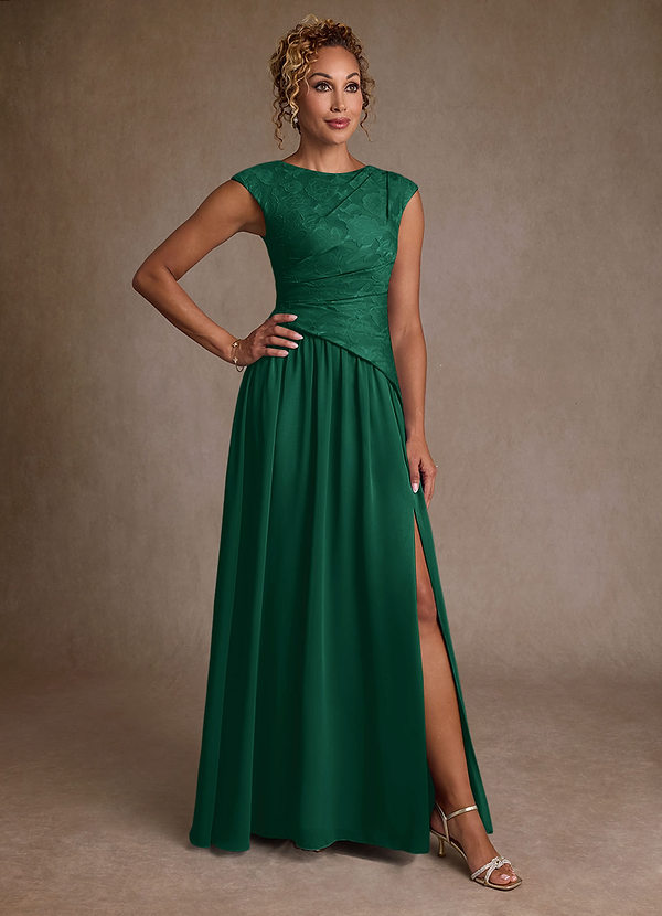 Azazie Kalleen Brautmutterkleider A-Linie Plissee Chiffon Kleid Smaragd image1