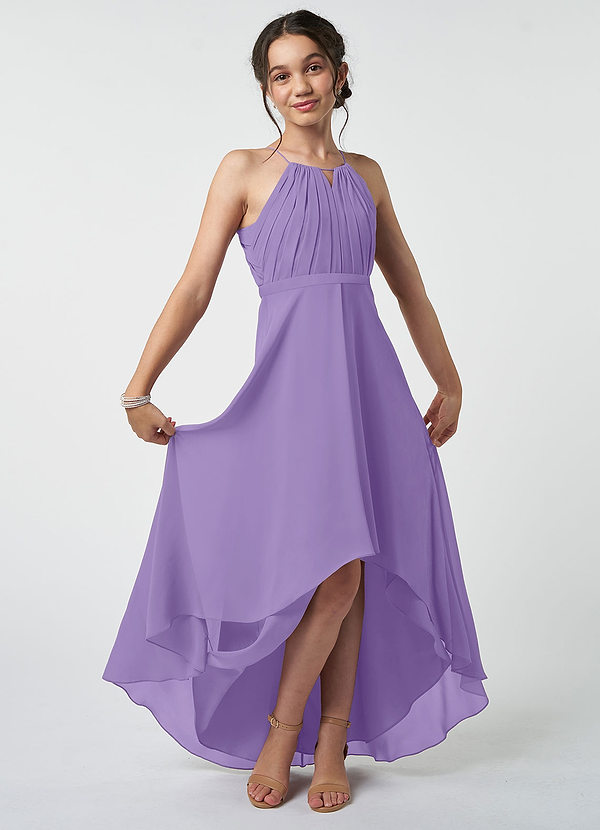 Azazie Oaklynn Junior Robe Trapèze en Mousseline de soie Plissée Tahiti image1