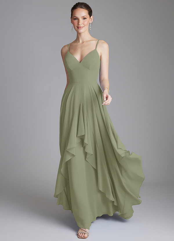 Azazie Zaina Bridesmaid Dresses Pistachio A-Line Chiffon Dress image1