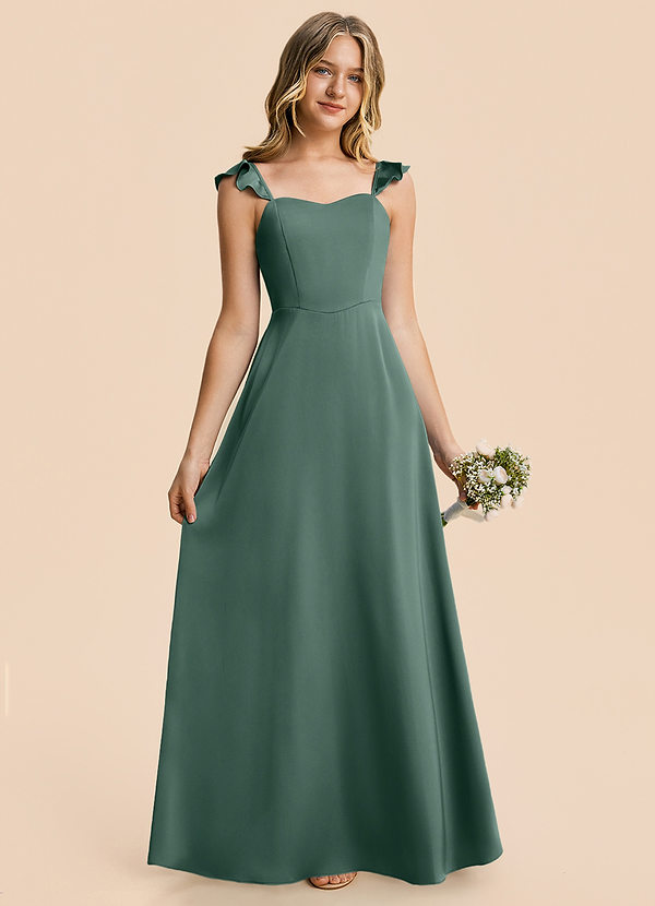 Azazie Mavie Junior A-Linie Gestreift Stretch-Satin Kleid Eukalyptus image1