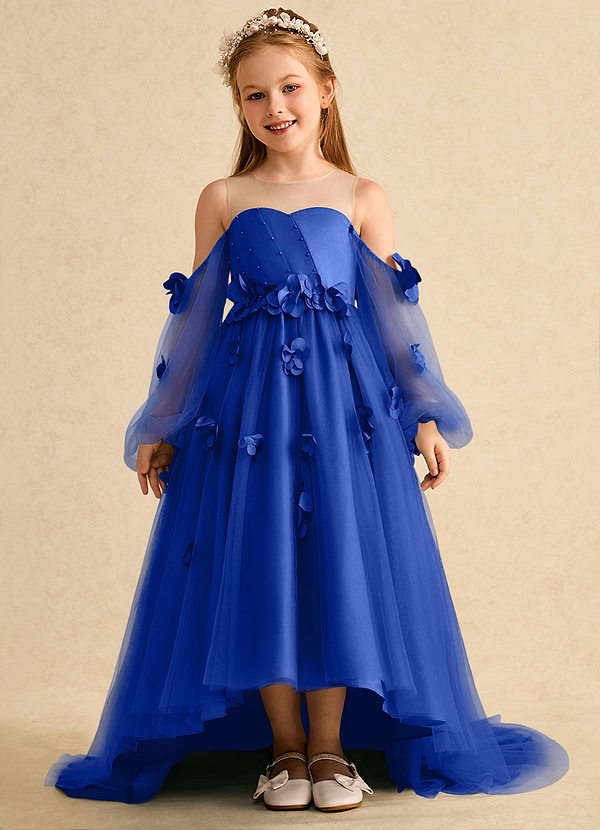 Azazie Karrie Blumenkinder Kleider A-Linie mit ärmel Tüll Kleid Königsblau image1