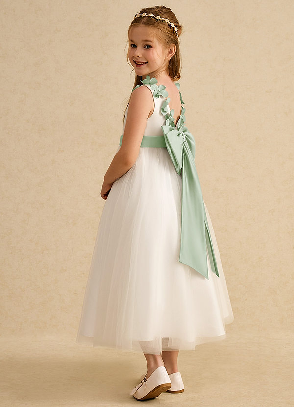 Azazie Lilli Flower Girl Dresses Ivory Dusty Sage A-Line Bow Tulle Dress image1