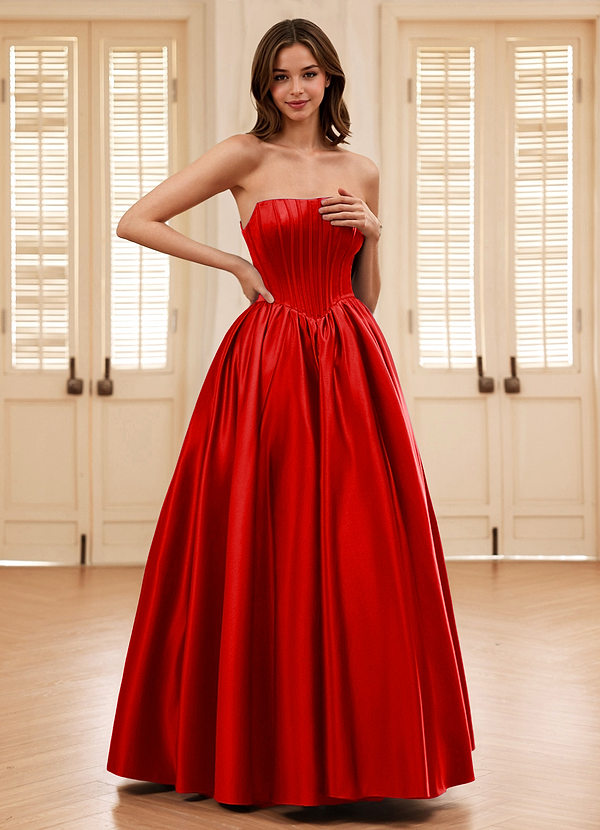 Seraphina Rouge Robe de bal en satin à corset baleiné trapèze image1