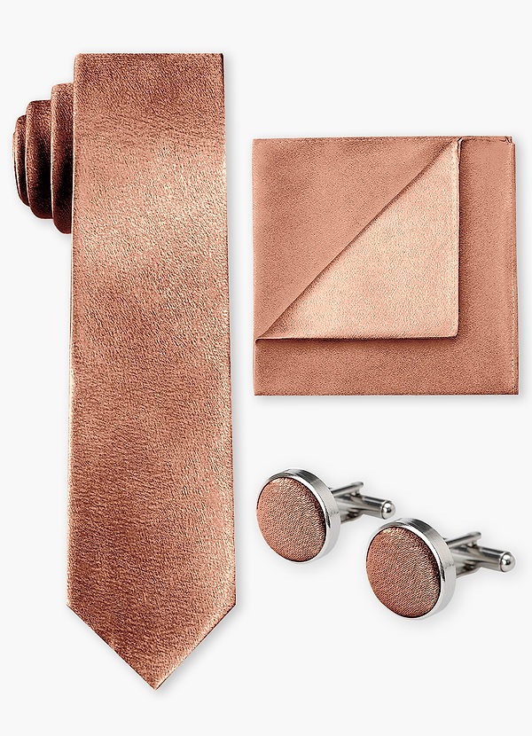front Conjunto de corbata ancha, pañuelo de bolsillo y gemelos de satén metalizado