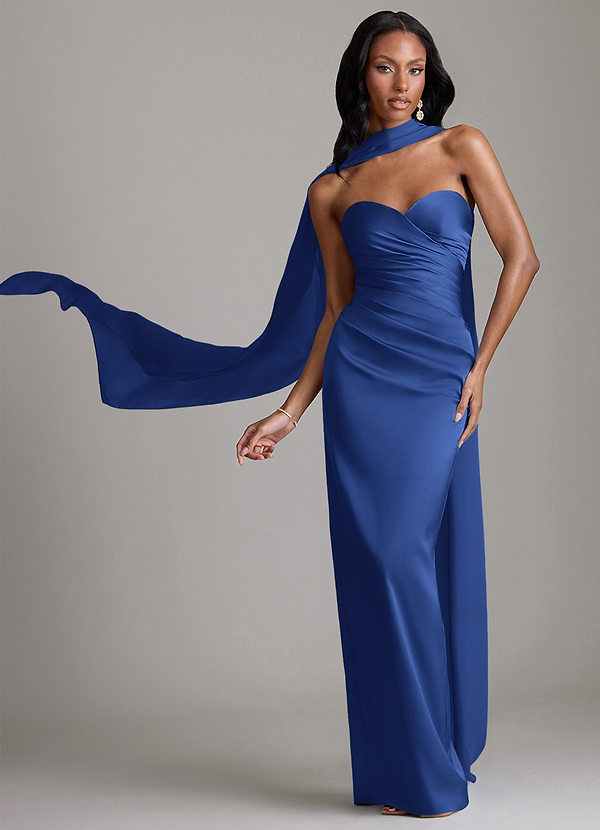 Azazie Sonora Vestidos Dama de Honor Vestido de Azul Real de Satén Elástico de Corte Recto con Sin tirantes image1