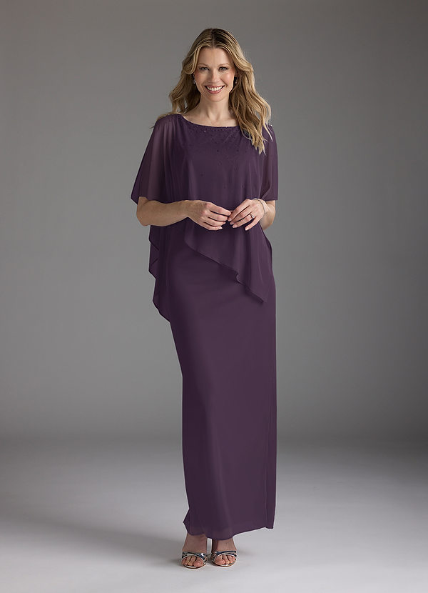 Azazie Aspyn Robe Mère de la Mariée & du Marié Robe Fourreau en Maille Perlé Prune image1