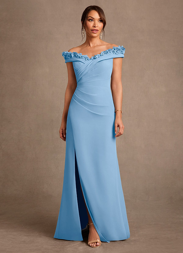 Azazie Jettie Vestidos de Madre de la Novia Vestido de Azul Pálido de Gasa de Corte Recto con Plisado image1