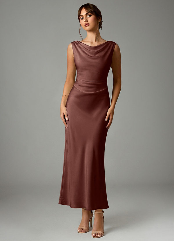 Azazie Kieryn Robes Demoiselle d'honneur Robe Sirène en Satin extensible Plissée Expresso image1