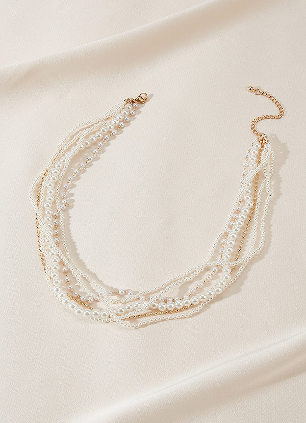 front Multi-Strand Pearl and Gold Necklace