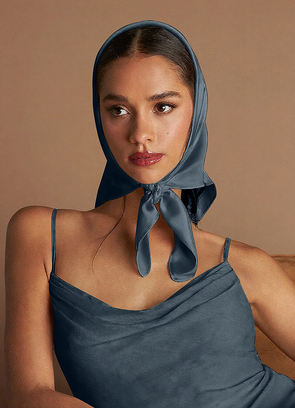 front Matching Color Stretch Satin Scarf