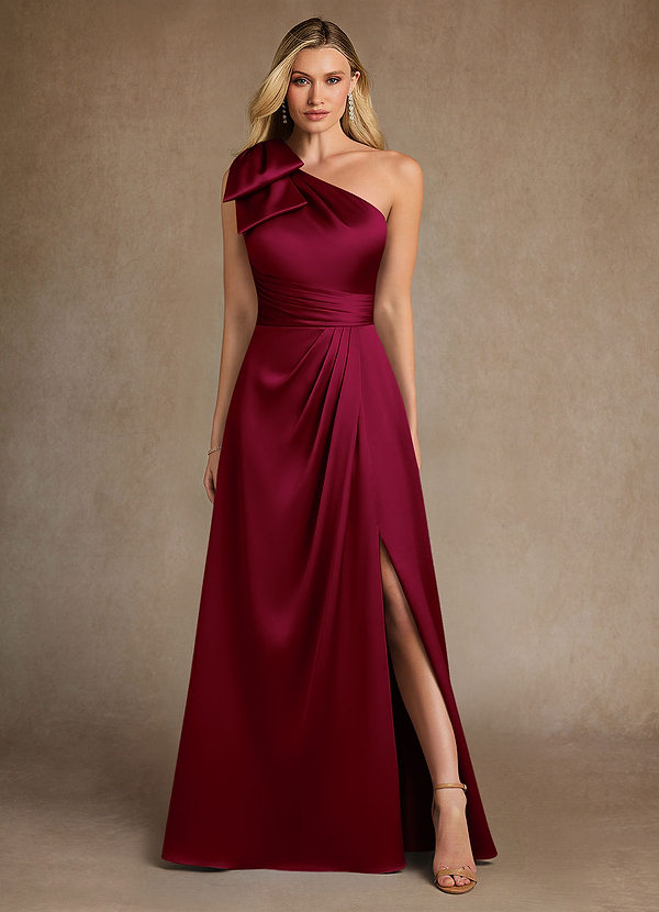 Azazie Easton Abiti da Mamma Sposa Abito A-Line in Raso Elasticizzato Monospalla Borgogna image1