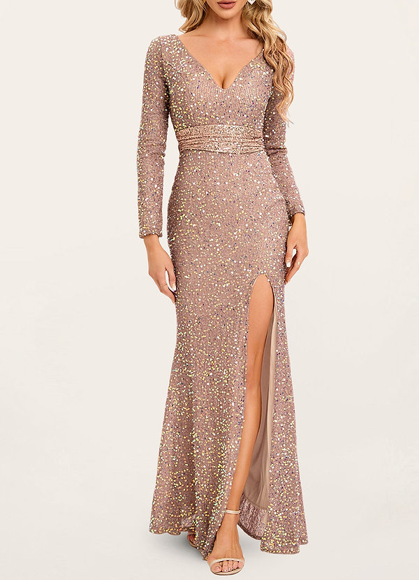 front Love Lasts Forever Champagne Sequin Long Sleeve Maxi Dress