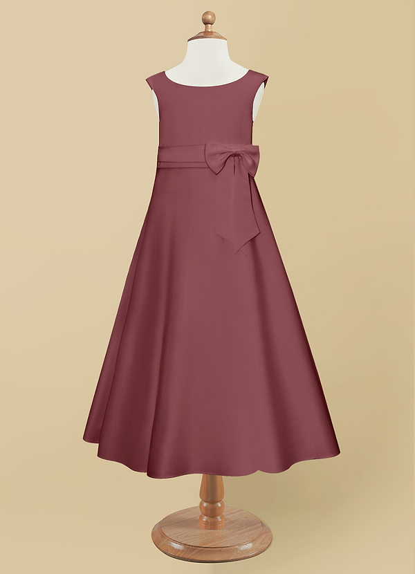 Azazie Lindy Flower Girl Dresses A-Line Pleated Matte Satin Ankle-Length Dress image1