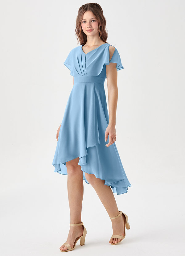 Azazie Graciela Junior Steel Blue A-Line Pleated Chiffon Dress image1
