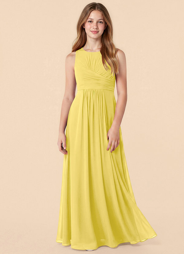 Azazie Skyla Junior Canary A-Line Pleated Chiffon Dress image1