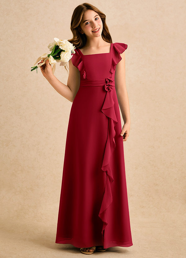 Azazie Soso Girls Formal Sukienki dla dziewczynek sypiących kwiaty Linia A Pofałdowany Szyfon Długość podłogi Sukienka image1